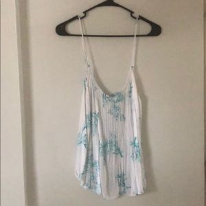 Flowy White and Blue Coral Tank Top, Large